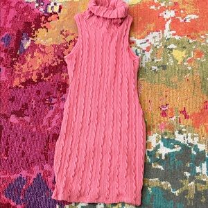 Sleeveless Cable Knit Turtleneck Dress - Pink